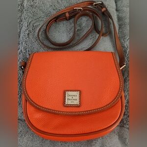 Dooney & Bourke orange pebble crossbody with British tan leather accents/straps